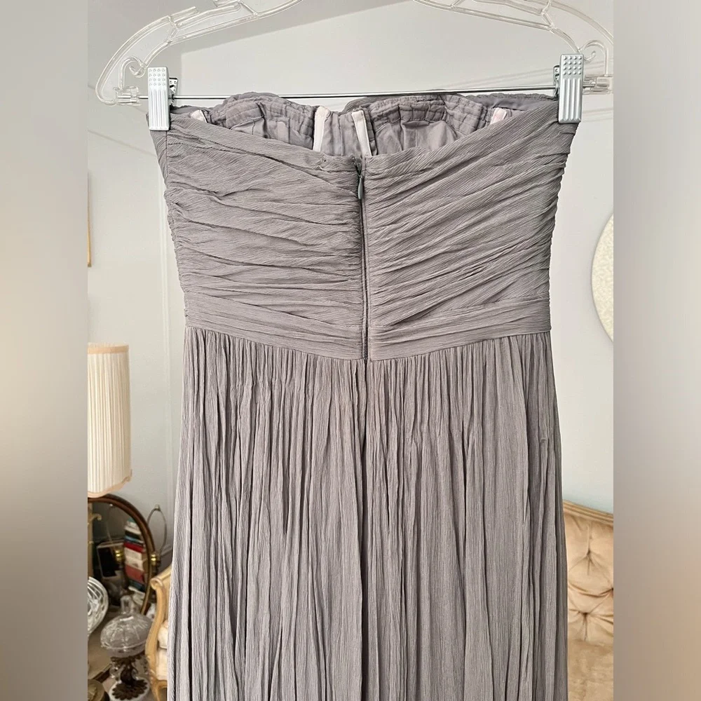 J Crew Arabelle Silk Gray Dress Xs 2P Strapless Formal Evening Gown Full Length